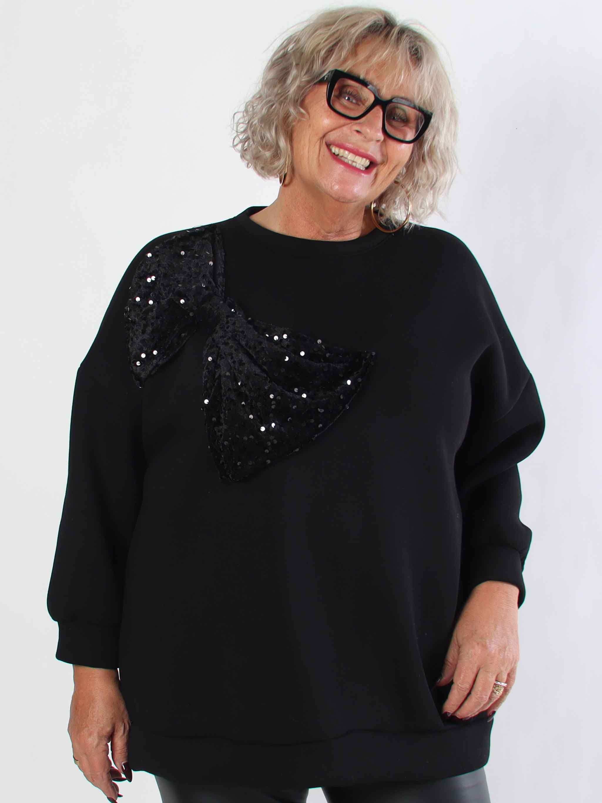 Thalassa - Plus size sweatshirt i bomuld med stor velour sløjfe